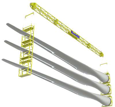 Custom, higher capacity multi point and two point lattice systems to lift wind energy blades